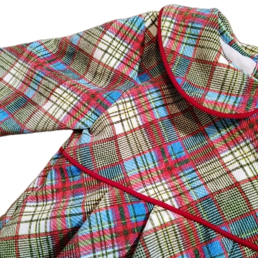 Cecil and Lou Girls Plaid Corduroy Romper Peter Pan Collar Red Trim Size 18 Mo - Picture 3 of 7